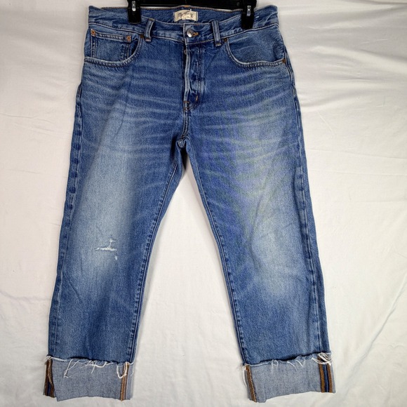 Madewell Denim - Madewell Straight Leg Jeans 29 Blue Raw Hem Cuffed DM8771